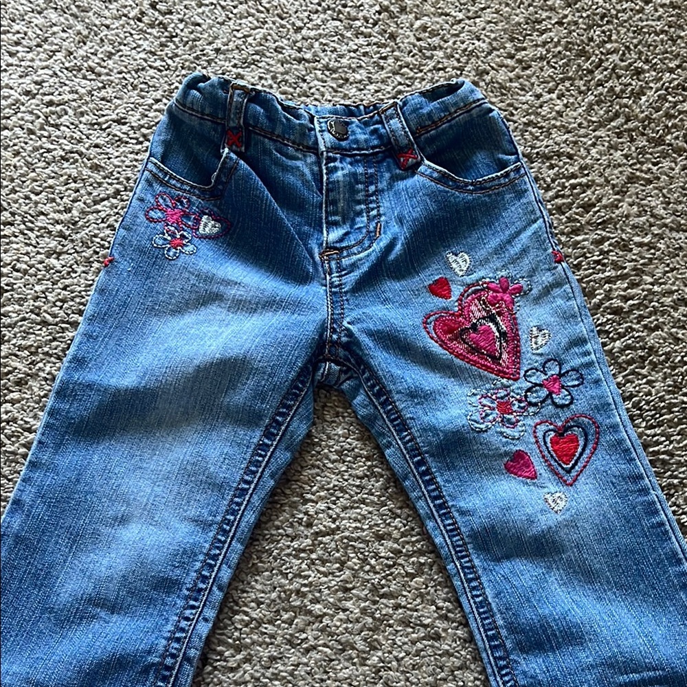 Kids Denim Jeans with Heart Embroidery